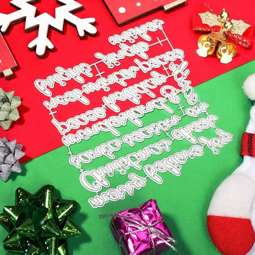 Miniatura 7 de Cunhill 19 troqueles de corte de metal de Navidad, palabras navideñas, troqueles de corte en relieve, plantillas de acero al carbono