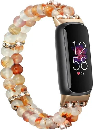 Miniatura 11 de Wongeto Compatible con correas Fitbit Luxe, pulsera elástica de perlas estirable de moda hecha a mano para mujeres, correa de reemplazo