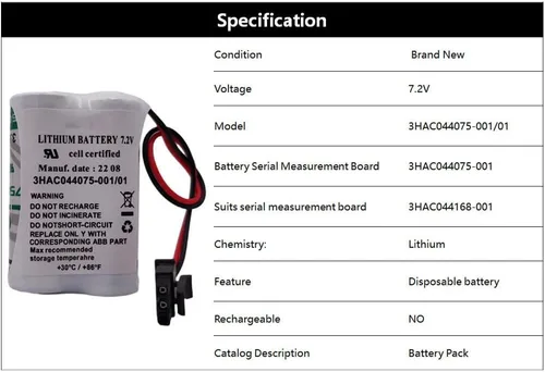 Miniatura 4 de 3HAC044075-001/01 7.2V SMB Batería para ABB Robot CPU ABBTA521 ABB3HAC16831-1