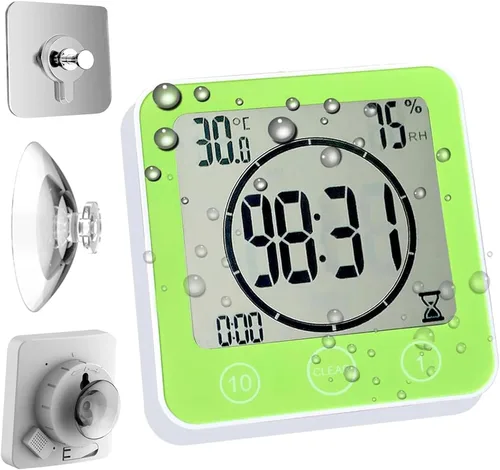 Miniatura 12 de Reloj de pared y temporizador de baño impermeable, temporizador digital resistente al agua para colgar en la ducha, pantalla grande, temporizador