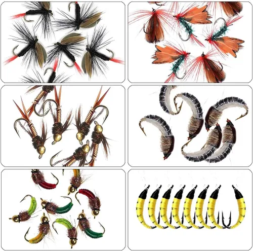 Miniatura 4 de Kit de moscas de pesca con mosca, 40/137 piezas, surtido de moscas secas/húmedas, serpentina para trucha, lubina, pez + caja de moscas