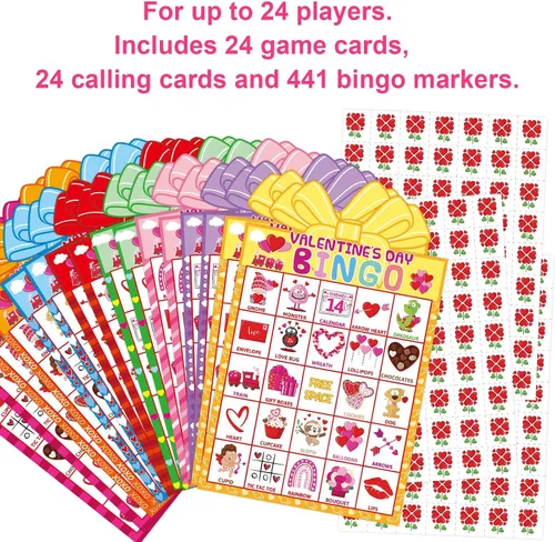 Miniatura 3 de Fancy Land Juego de bingo para el día de San Valentín para niños, 24 jugadores, troquelado, día de San Valentín, juego de actividades de fiesta