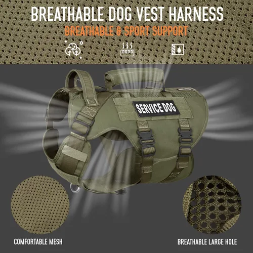 Miniatura 3 de Chaleco de servicio para perros grandes, arnés táctico marrón con Molle militar, malla transpirable y hebilla de metal de 1.49 oz - Talla M