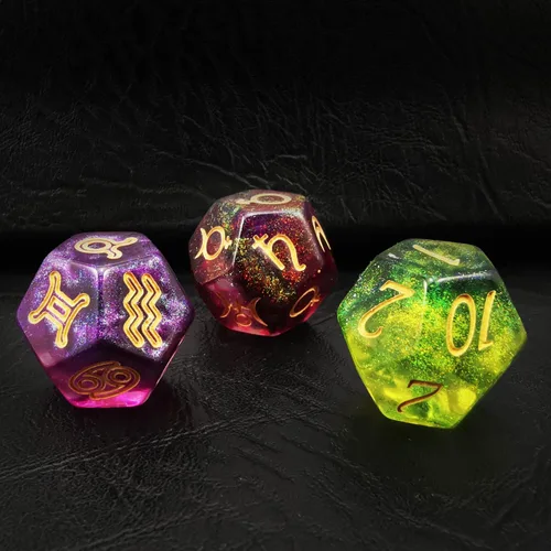 Miniatura 2 de Bescon Juego de dados astrológicos de 3 piezas, Dados de adivinación de constelación D12, 3 colores efecto de piedra mágica Juego de piedras mágicas