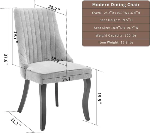 Miniatura 6 de Juego de 2 sillas de comedor modernas de mediados de siglo, tapizadas de tela beige, sillas de cocina y comedor, sillas de cocina con patas