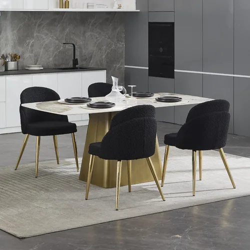 Miniatura 6 de Boucle - Juego de 2 sillas de comedor sin brazos, modernas sillas de cocina tapizadas con patas de metal dorado para cocina, comedor, color negro