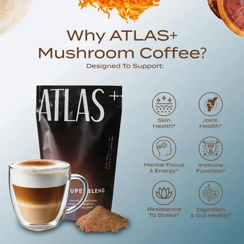 Miniatura 2 de Atlas+ Coffee Superblend - Café de hongos prémium con colágeno, probióticos, D3 y B12, melena de león, Reishi, Cordyceps, para energía