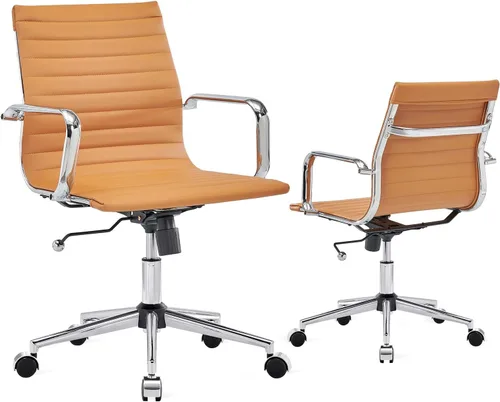 Miniatura 11 de Soporte de espalda media con reposabrazos ergonómico para oficina, escritorio giratorio ajustable de cuero vegano, sillas de recepcionista