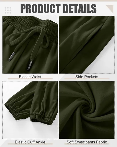 Miniatura 5 de Riyiper 2 piezas de pantalones deportivos para mujer, de cintura alta, pantalones deportivos holgados de moda con bolsillos