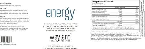 Miniatura 4 de Energía, formula complementaria con cafeína botánica, completa B-Complex y hierbas de apoyo para energía de Weyland, 1 botella