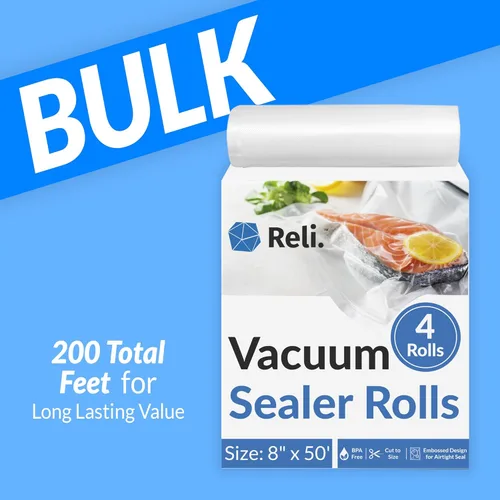Miniatura 2 de Reli. Bolsas selladoras al vacío – 4 rollos de 8 x 50 pies 4 rollos a granel – 200 pies en total Sellador al vacío de 8 pulgadas x 50 pies