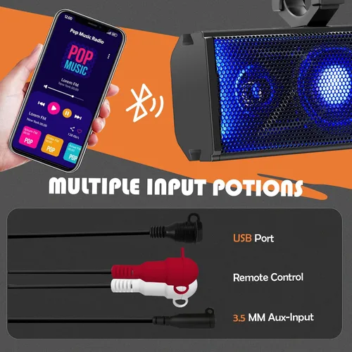 Miniatura 5 de Barra de sonido UTV de 17 pulgadas, barra de sonido ATV de 4 altavoces, sistema de sonido UTV, altavoces SXS, conectividad Bluetooth impermeable
