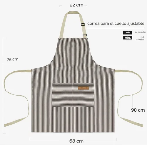 Miniatura 2 de NLUS Paquete de 2 delantales de cocina de cocina, delantal de chef ajustable suave con 2 bolsillos para hombres y mujeres (rayas negras y marrones)