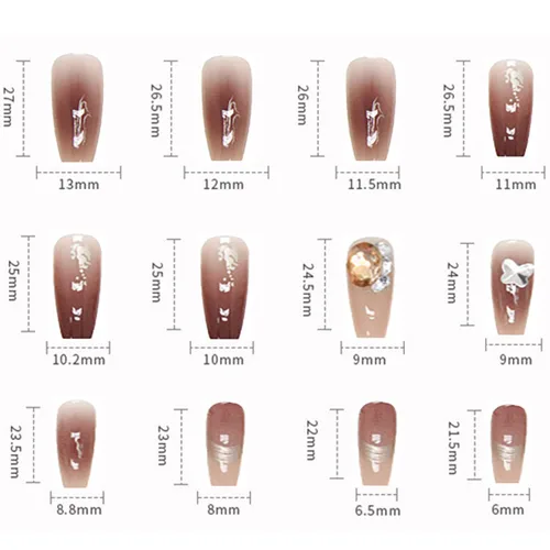 Miniatura 3 de Uñas postizas a presión con diseños de longitud media, forma de ataúd, cobertura completa, reutilizables, con pegamento, uñas adhesivas