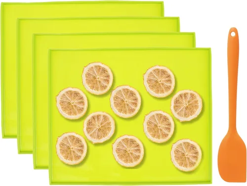 Miniatura 9 de 4 hojas deshidratadoras de silicona, alfombrillas deshidratadoras compatibles con bordes, bandejas deshidratadoras antiadherentes con raspador