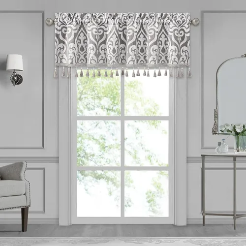 Miniatura 12 de Loom and Mill Cenefas de jacquard de lujo para ventana de sala de estar, elegante cenefa de cortina de damasco beige con ribete de cuentas, cortina