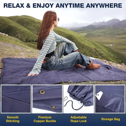 Miniatura 4 de DUKUSEEK - Manta de camping portátil para exteriores con capucha, manta grande plegable para mochileros con capucha para estadios, edredón ligero