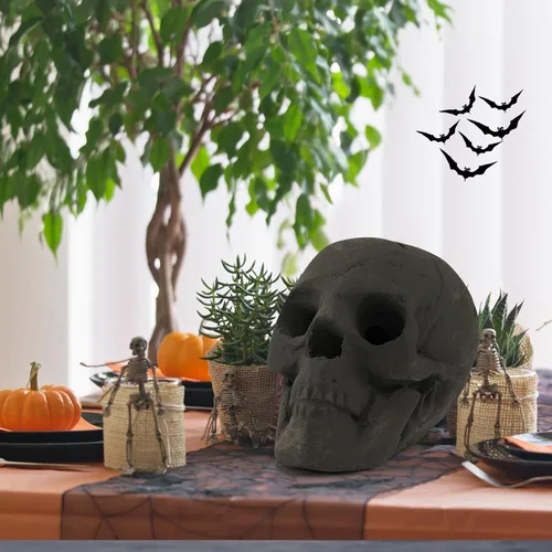 Miniatura 8 de Tangkula Calavera de cerámica para Halloween, calaveras humanas a prueba de fuego, reutilizables, con forma de calavera, decoración de Halloween