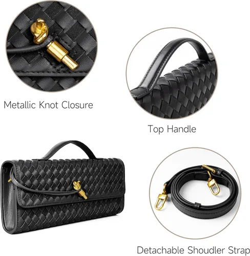 Miniatura 6 de Joryin Bolso tejido para mujer, bolso de mano de noche tejido de cuero y gamuza, bolso cruzado de gamuza, bolso formal de noche