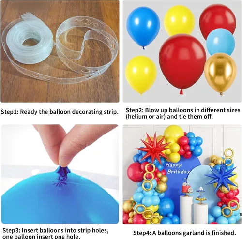 Miniatura 3 de Kit de arco de globos rojo, azul y amarillo, guirnalda de globos con temática de juegos de dibujos animados con globos de aluminio de estrella Rojo