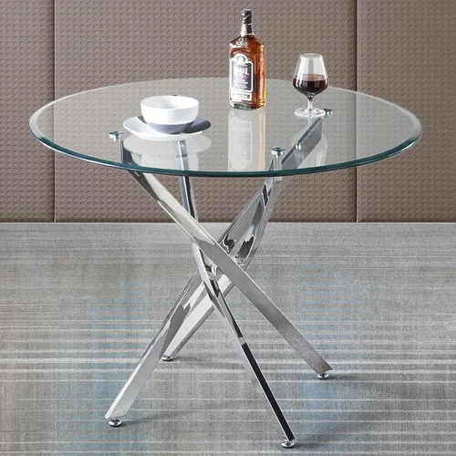 Miniatura 16 de Juego de mesa de comedor de cristal para 4, juego de mesa de cocina redonda dorada de 5 piezas con 4 sillas tapizadas negras, mesa de comedor