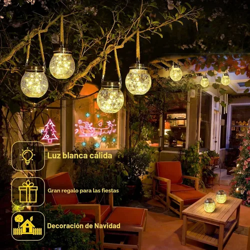 Miniatura 3 de ROSHWEY Paquete de 4 faroles solares de tamaño M para mujeres, luces solares colgantes para decoración de jardín, impermeables, con 15 LED