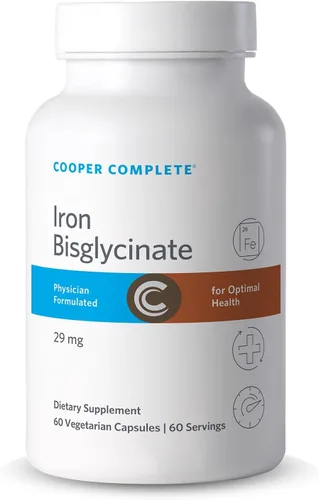 Cooper Complete Bisglicinato de hierro. 29 mg por tableta. 60 cápsulas por botella. Paquete de 1