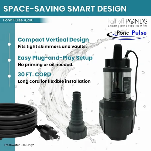 Miniatura 5 de HALF OFF PONDS Bomba de cascada sumergible Pond Pulse de 4,200 GPH – Bomba de estanque de accionamiento híbrido con cable de 30 pies – Eficiente
