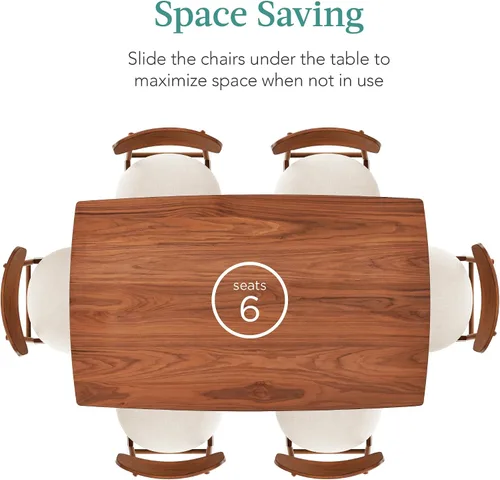 Miniatura 3 de Best Choice Products Juego de mesa de comedor de madera de 7 piezas, moderno de mediados de siglo, mesa de cocina con 6 sillas, cojines tapizados