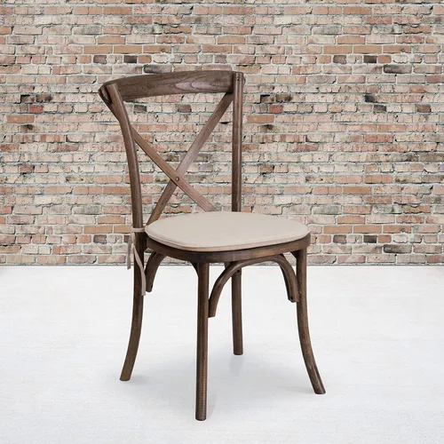 Miniatura 2 de Flash Furniture HERCULES Series Silla apilable de madera americana con respaldo cruzado con cojín Temprano americano