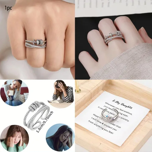 Miniatura 5 de Long tiantian Regalos de mamá para hija Anillo giratorio ajustable de ansiedad para mujeres Regalos del día de la madre para hija, ajustable, Metal
