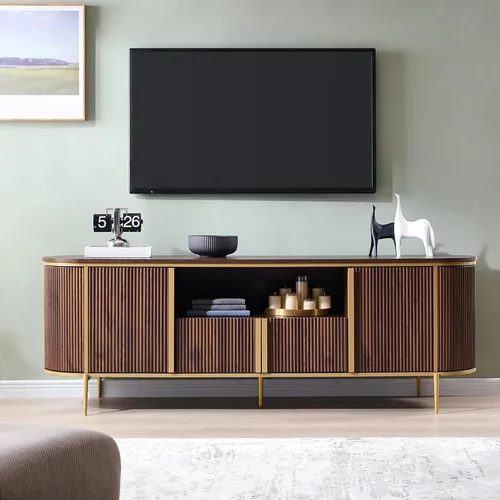 Miniatura 2 de OKD Soporte de TV acanalado de 70 pulgadas con almacenamiento, centro de entretenimiento superior de mármol sintético para televisores de hasta 80