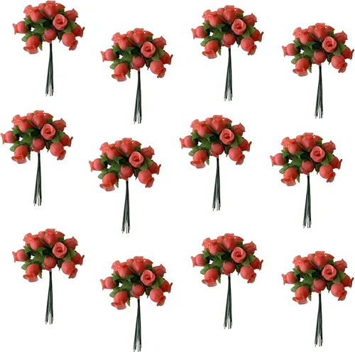 Miniatura 2 de GiftWrap Etc. Rosas artificiales de seda coral – 12 mini ramos de 12 capullos de rosa, 144 capullos de rosa en total, boda, recepción, aniversario