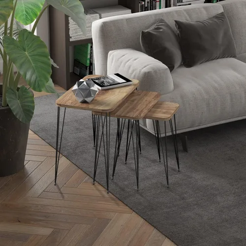 Miniatura 14 de Juego de 3 anidadores rectangulares, mesa anidable, base moderna de aspecto de grano de madera para mesas de centro o mesitas de noche, mesa