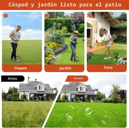 Miniatura 7 de GAINO Aireador manual para césped con 15 puntas, aireador ajustable de 32 a 35 pulgadas con mango en T para césped, diseño automático de expulsión