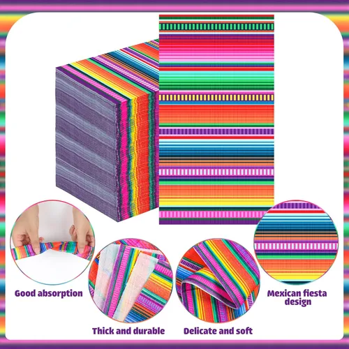 Miniatura 3 de Paquete de 100 servilletas de fiesta mexicana para invitados de fiesta mexicana, coloridas servilletas desechables para cena mexicana, toalla
