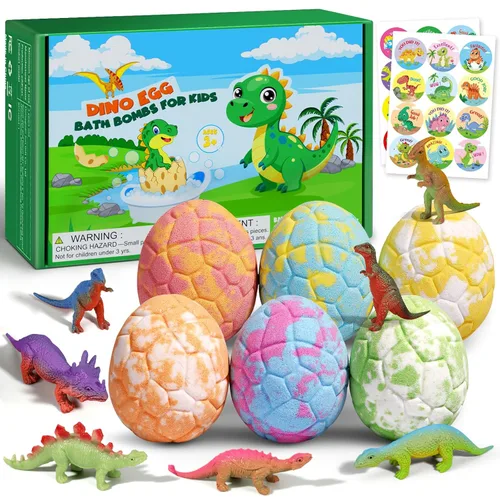 Bombas de baño para niños con juguetes de dragón en el interior, juguetes de dinosaurio Sanyi regalos para niños de 5 a 7 años, rellenos de huevos