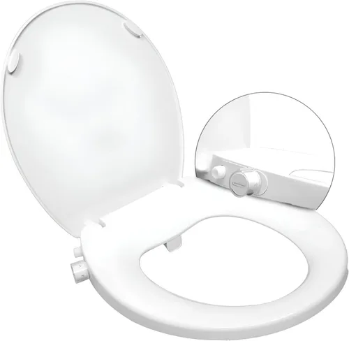 GenieBidet Asiento de inodoro de bidé lateral derecho redondo, asiento de inodoro redondo con boquillas de autolimpieza ajustables, accesorio,