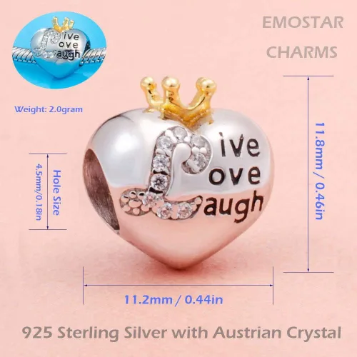 Miniatura 23 de Abalorio de concientización sobre el autismo para pulsera europea de bricolaje, plata de ley 925, dijes esmaltados, dijes Live Love Laugh Charms, I