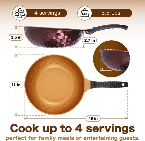 Miniatura 7 de Sartén Wok Antiadherente Premium Diamond X - Wok Chino Grande de Fondo Plano de 11" - Woks y Sartenes Antiadherentes para Saltear - Sartén de Sartén