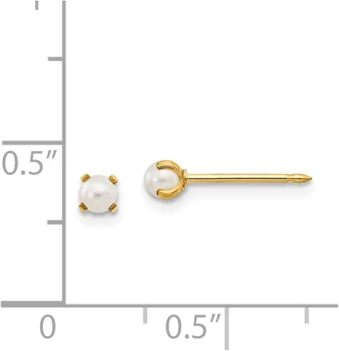 Miniatura 3 de Pendientes de tuerca de oro amarillo sólido de 14 quilates, 0.118 in, perlas de imitación, 0.118 in