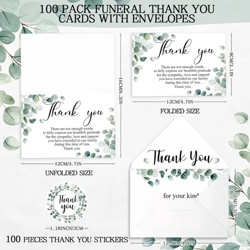 Miniatura 2 de Marspark 100 juegos de tarjetas de agradecimiento de condolencia para funeral con sobres y mensaje en el interior, tarjetas conmemorativas de duelo