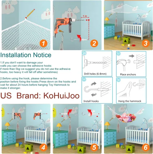 Miniatura 5 de Hamaca de juguete, red de almacenamiento de animales de peluche y juguetes, 70 pulgadas, eslinga de pared tamaño extragrande, organizador de red