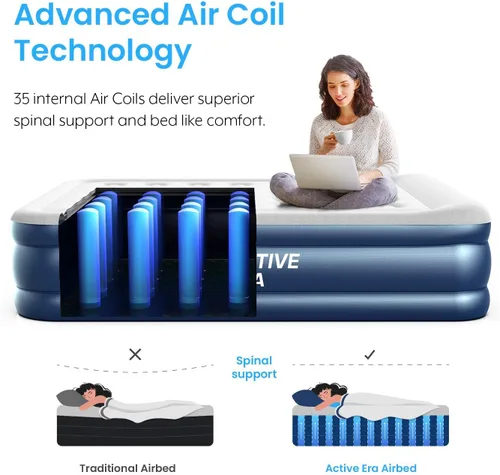 Miniatura 3 de Active Era Colchón de aire Queen prémium de 20 pulgadas con bomba integrada, almohada elevada, resistente a pinchazos, parte superior suave