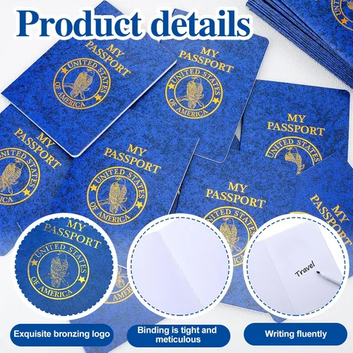 Miniatura 3 de Woanger 100 unidades de pasaporte en blanco para niños, cuaderno de pasaporte, azul a granel de 4 x 5.5 pulgadas, puerto de pase falso