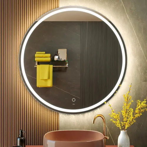 Miniatura 9 de KWW - Espejo de baño LED redondo grande de 28 pulgadas, moderno, temperatura de color ajustable, luces regulables anti vaho, fácil de instalar