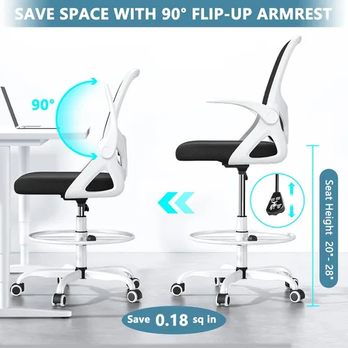 Miniatura 7 de Kensaker Silla alta de dibujo con anillo de reposapiés para el hogar y el trabajo, silla ergonómica de escritorio para oficina en casa con brazos