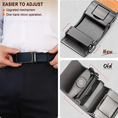 Miniatura 5 de KEMISANT Cinturón para hombre, correa de trinquete deslizante de cuero genuino para hombre pantalones de vestir Oxford, tamaño ajustable