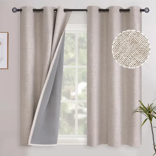 Miniatura 76 de YoungsTex - Cortinas opacas de lino para dormitorio, oscurecimiento de la habitación, cortinas con textura de lino, paneles con aislamiento térmico