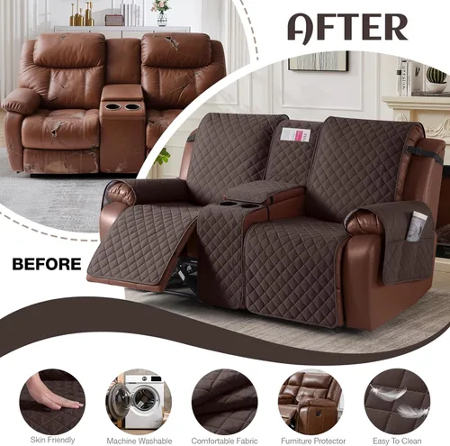 Miniatura 5 de KinCam Funda para Sofá Reclinable Loveseat 100% Impermeable con Consola, Fundas Antideslizantes para Sofá Reclinable de 2 Asientos, Funda de Sofá